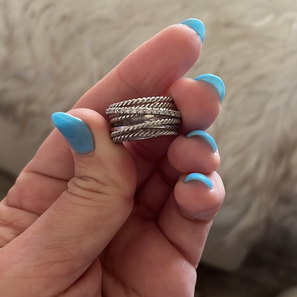 Authentic David Yurman Crossover Ring size 7 with Pave Diamonds